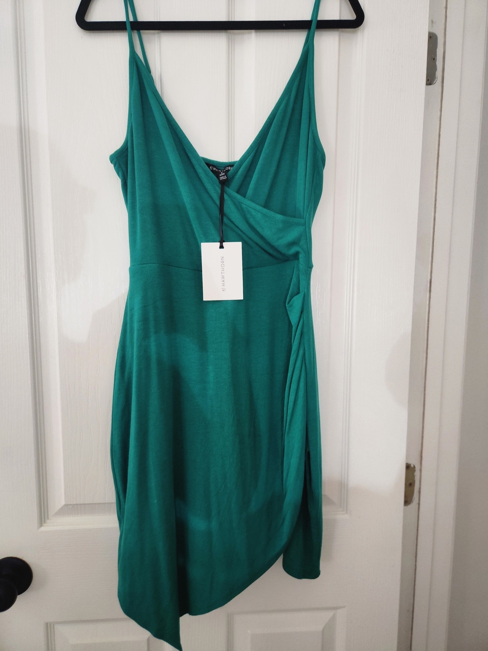 41 Hawthorn Teal Asymmetrical Wrap Dress with Spaghetti Straps